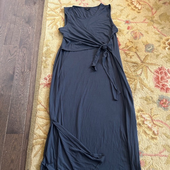 J. Jill Wearever Slate Gray Tie-Waist Maxi Dress Faux Wrap- size M - EUC - Picture 2 of 6
